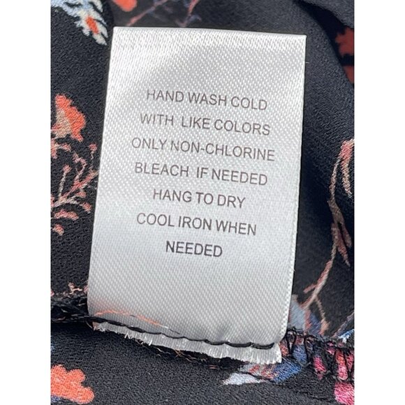 GIBSON LATIMER Womens 2X Black Floral Peasant Blouse TUNIC Roll-Tab Boho EUC - Picture 7 of 7